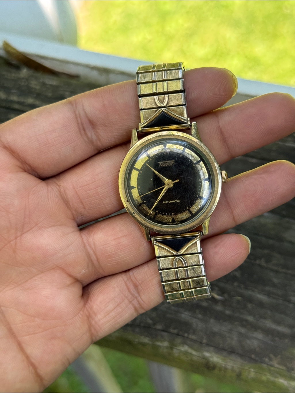 Tissot GoldTone Automatic Vintage Tissot Tuxedo Guilloche Dial Gold And Black Tissot GoldTone Automatic Vintage Tissot Tuxedo Guilloche Dial Gold And Black